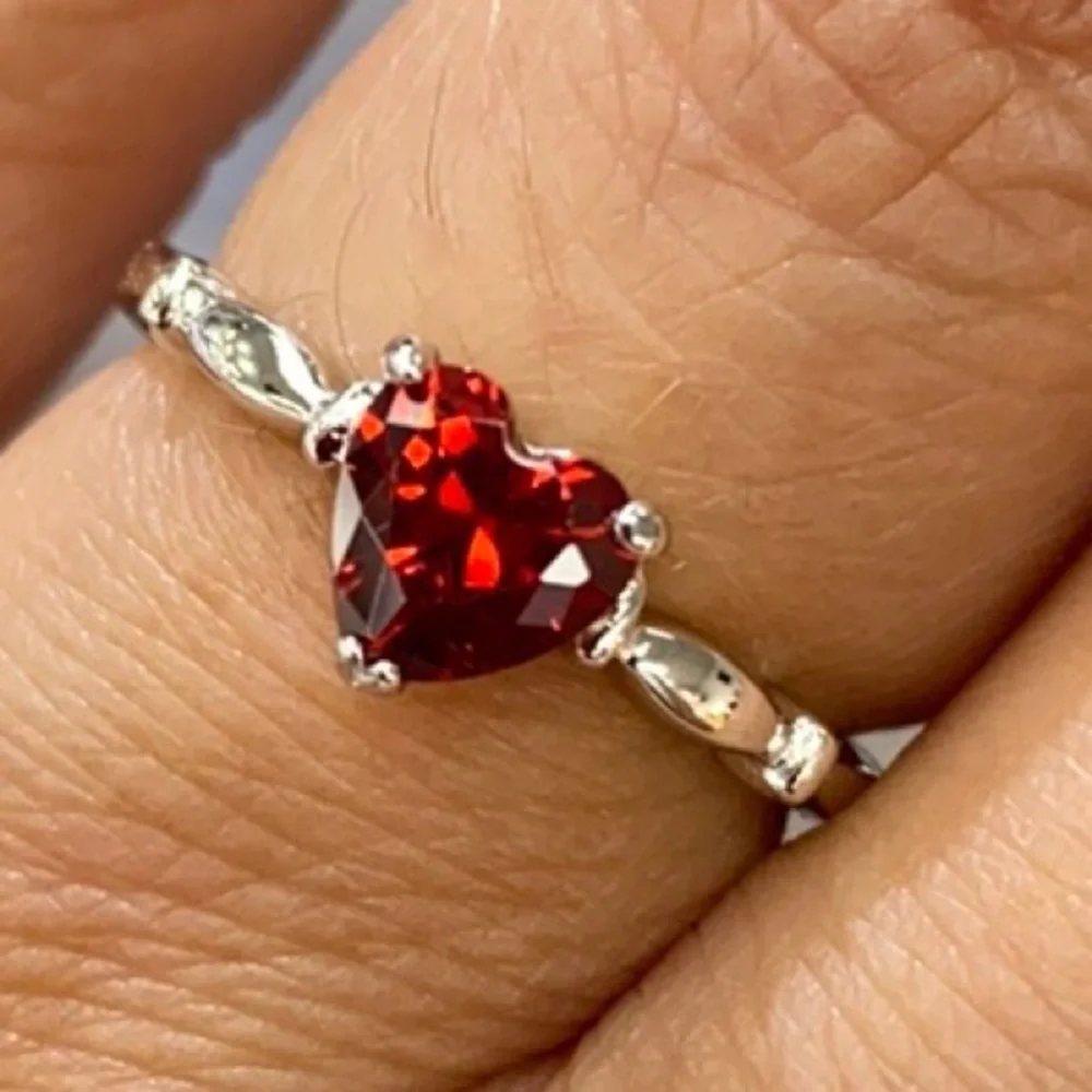 New Pink, Clear or Red Ruby Heart CZ stone Engagement Ring sizes 3 4 5 6 7 8